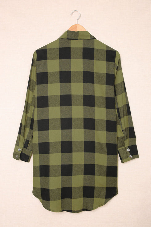 Turn-Down Collar Plaid Shirt Coat